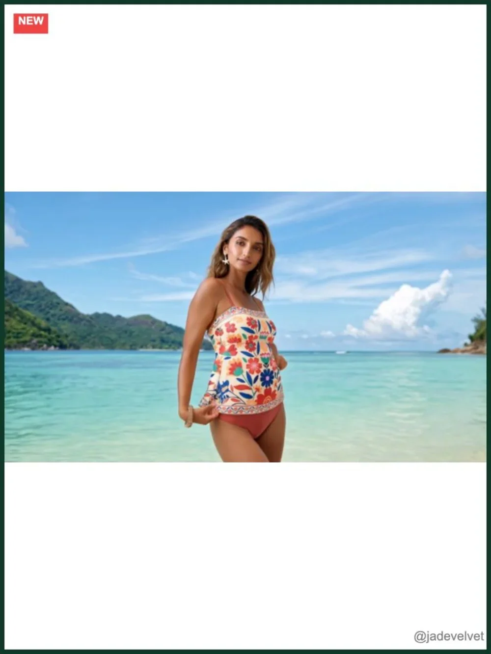 Boho Floral Tankini Set Two Piece Swimwear Vintage Beachwear